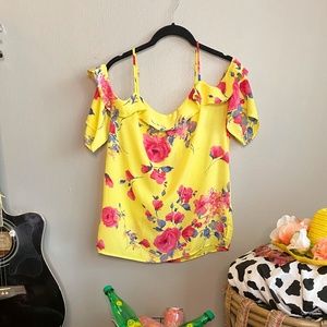 Yellow Floral Print Cold Shoulder Blouse from Skies Are Blue